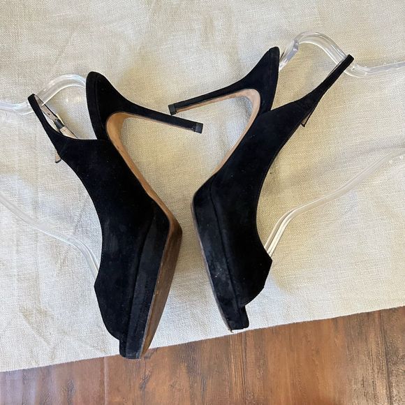 JIMMY CHOO LONDON Black Suede Nova Slingback Sandals Peep Toe - Picture 6 of 11